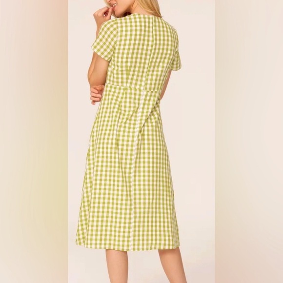 Madewell Light Green & Off White Gingham Midi Dress Size 8 - Picture 2 of 6